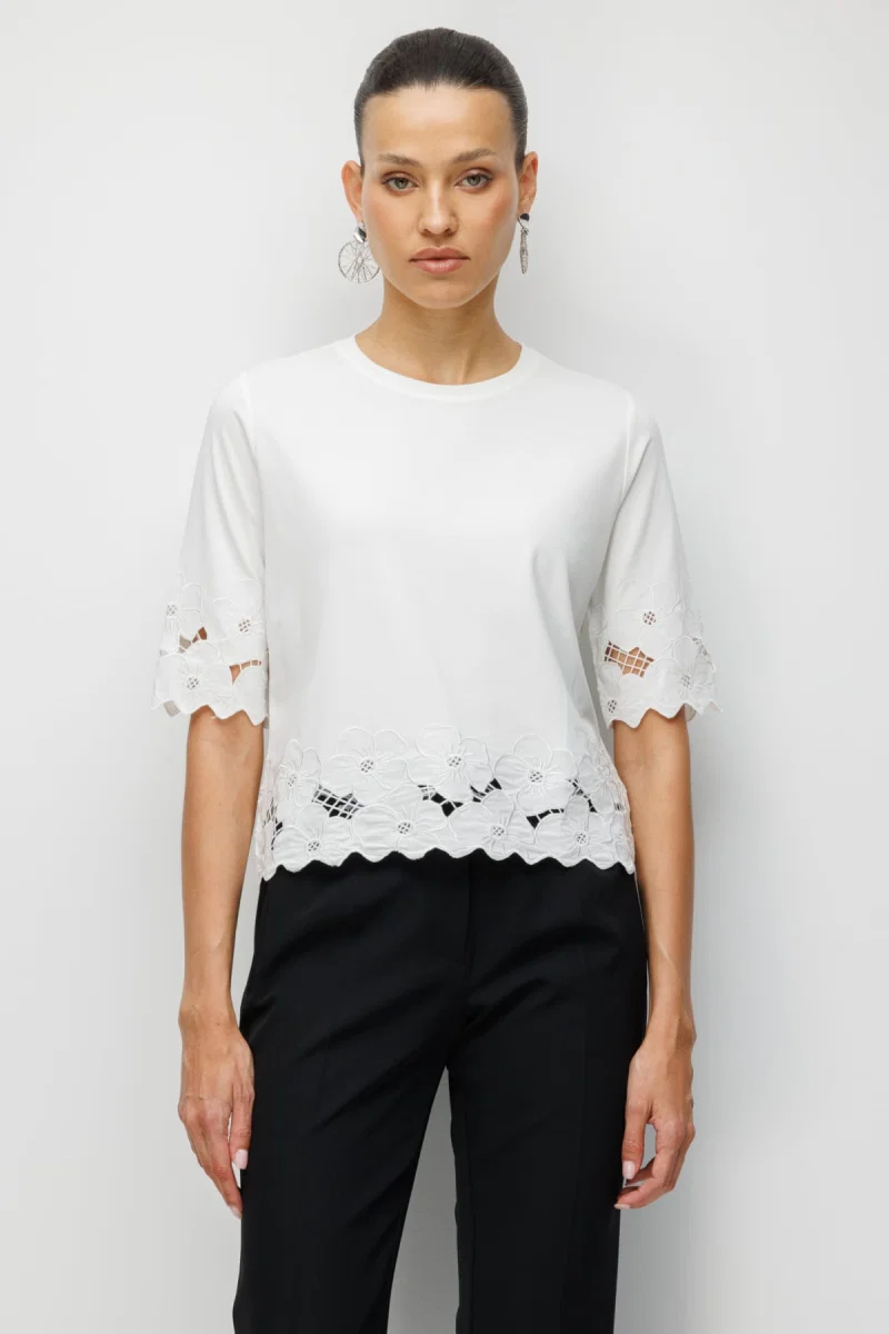On Kadın İşlemeli Sıfır Yaka Bluz 71386 Ekru 