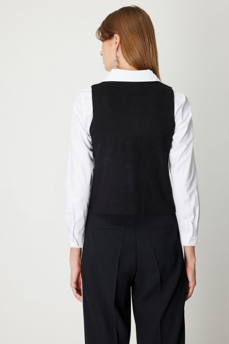 On Kadın İşlemeli Triko Yelek 60919 Siyah - 4