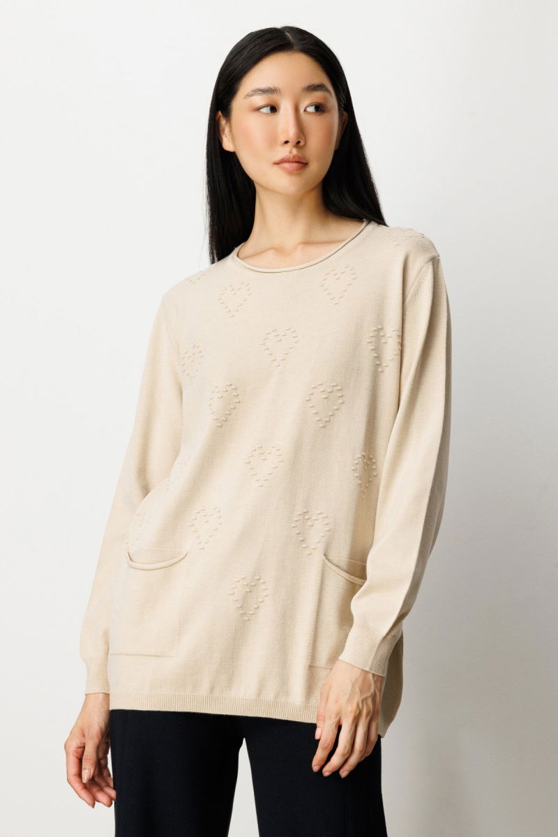 On Kadın Kabartma Desenli Cepli Triko Kazak 65344 Bej - 2