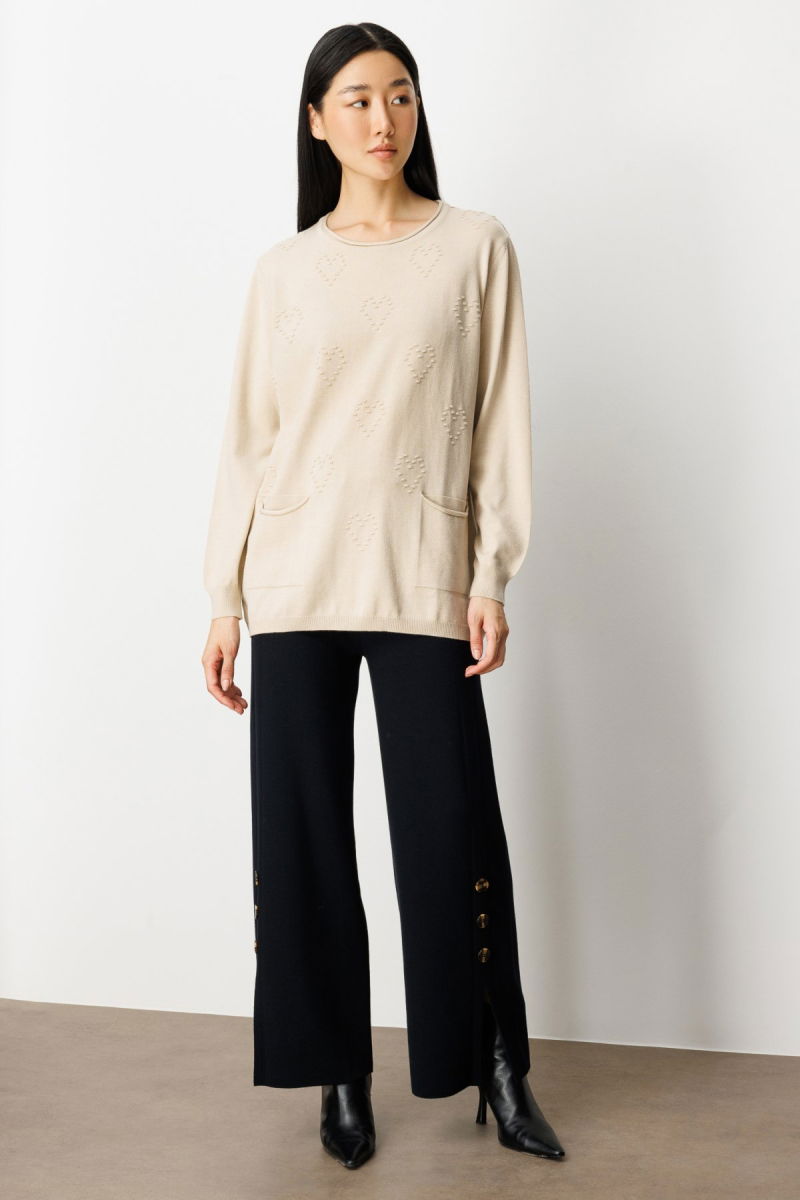 On Kadın Kabartma Desenli Cepli Triko Kazak 65344 Bej - 3