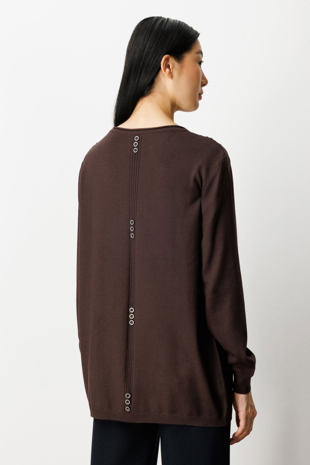 On Kadın Kabartma Desenli Cepli Triko Kazak 65344 Kahverengi - 4