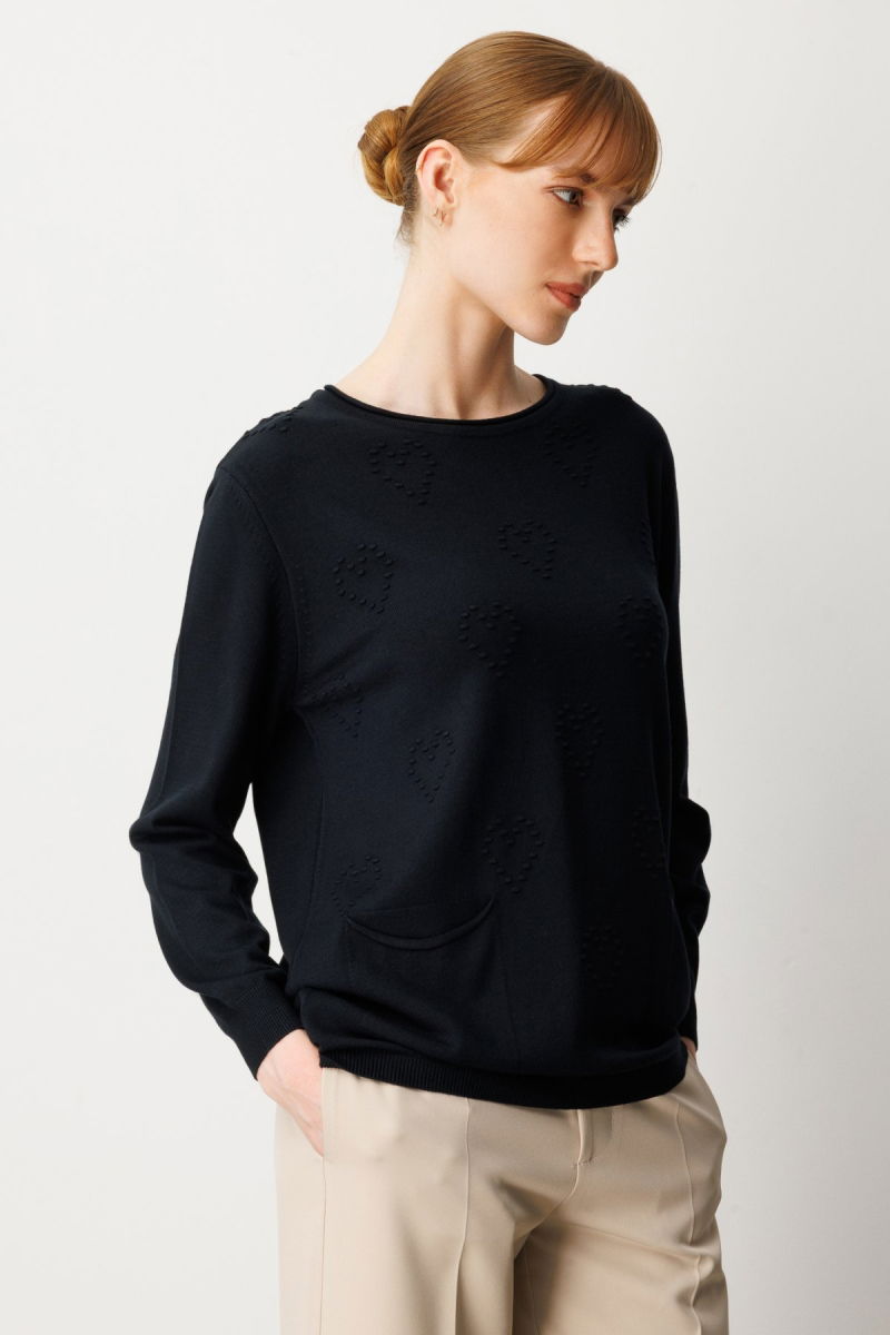 On Kadın Kabartma Desenli Cepli Triko Kazak 65344 Siyah - 2