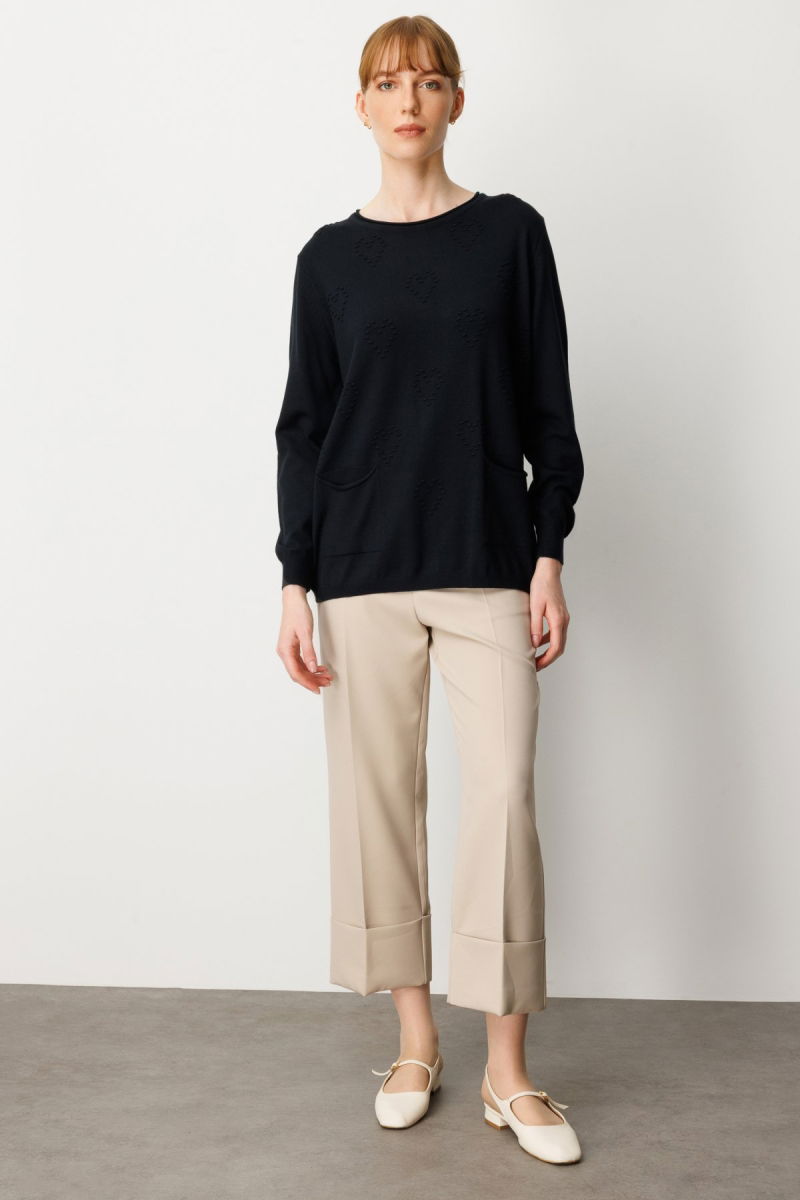 On Kadın Kabartma Desenli Cepli Triko Kazak 65344 Siyah - 3