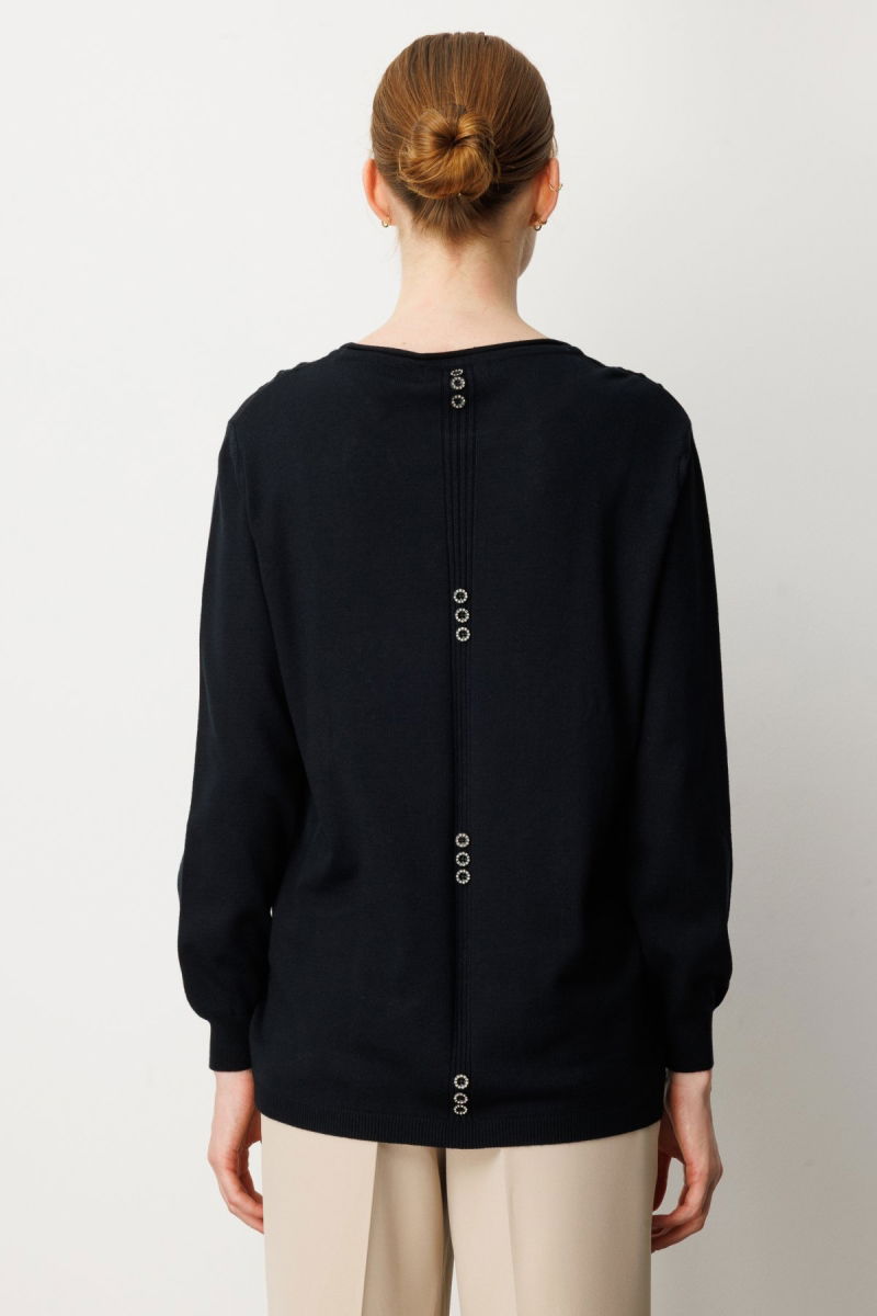 On Kadın Kabartma Desenli Cepli Triko Kazak 65344 Siyah - 4