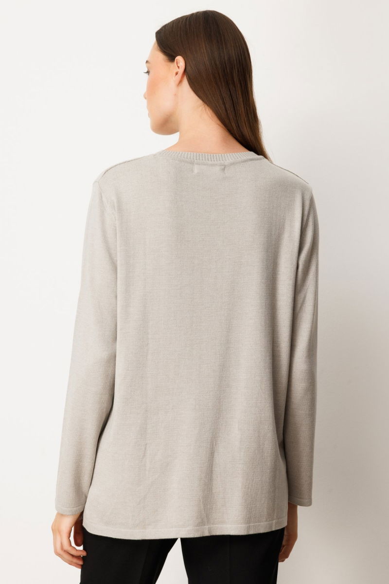 On Kadın Kabartma Desenli Süs Düğmeli Triko Kazak 65358 Gri - 4