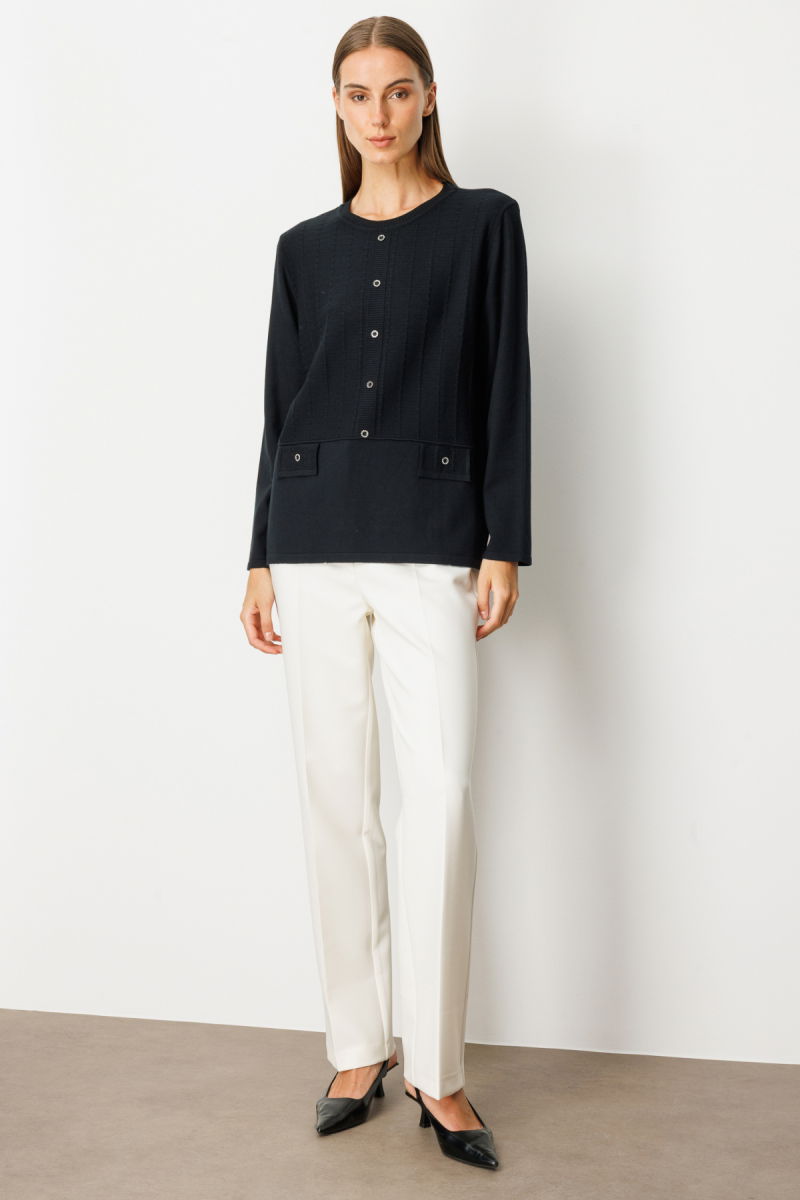 On Kadın Kabartma Desenli Süs Düğmeli Triko Kazak 65358 Siyah - 3