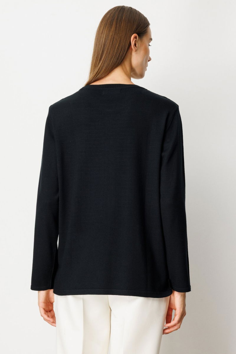 On Kadın Kabartma Desenli Süs Düğmeli Triko Kazak 65358 Siyah - 4