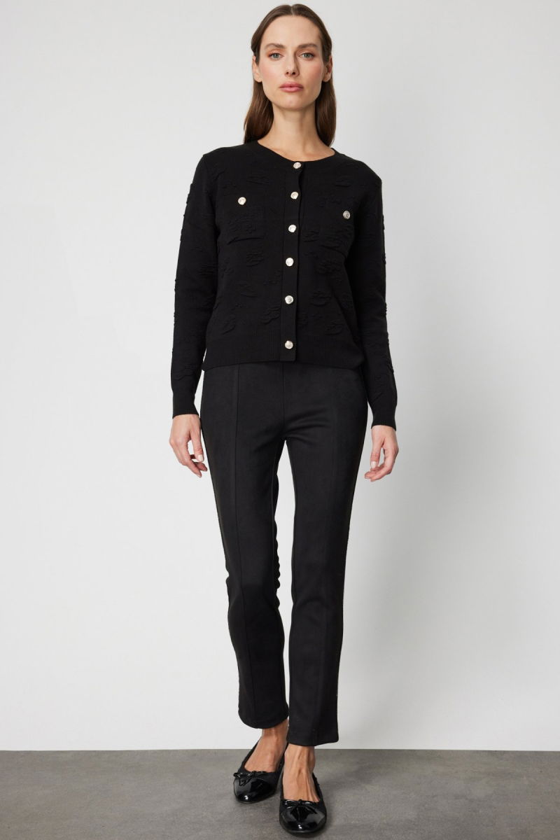 On Kadın Kabartmalı Sıfır Yaka Hırka 66938 Siyah - 3