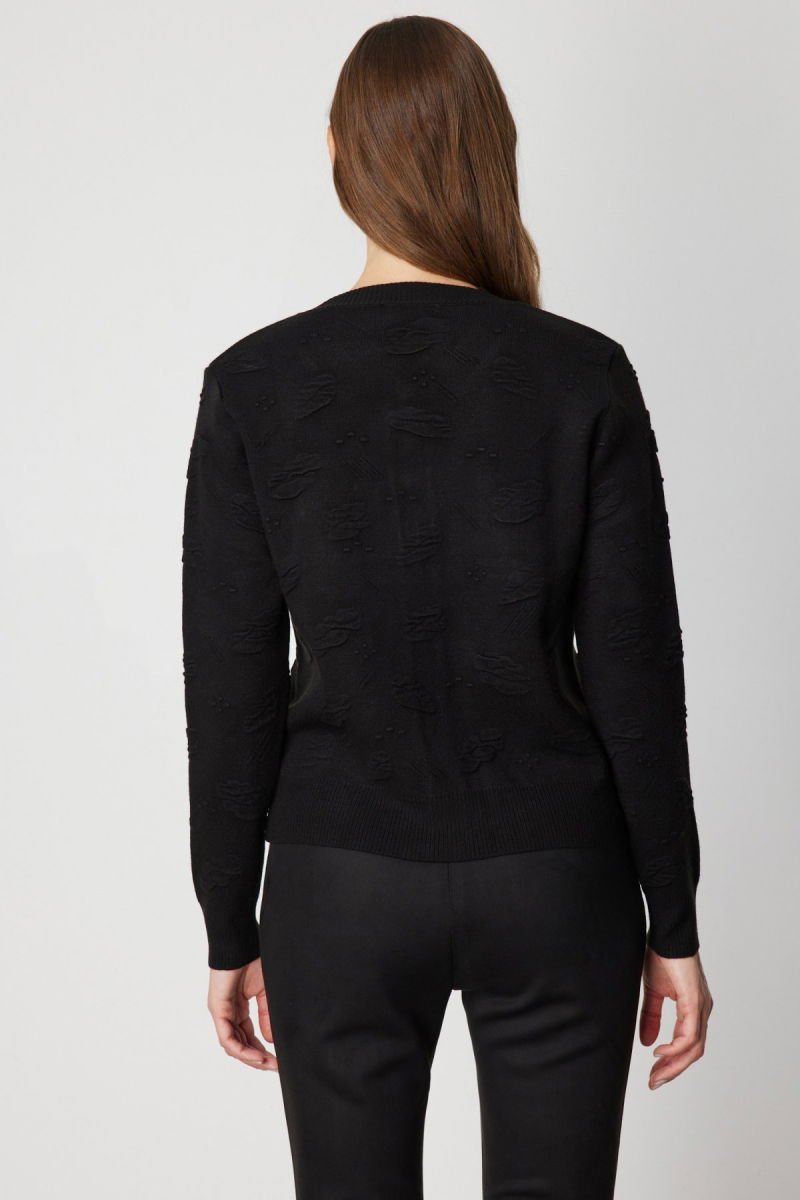On Kadın Kabartmalı Sıfır Yaka Hırka 66938 Siyah - 4