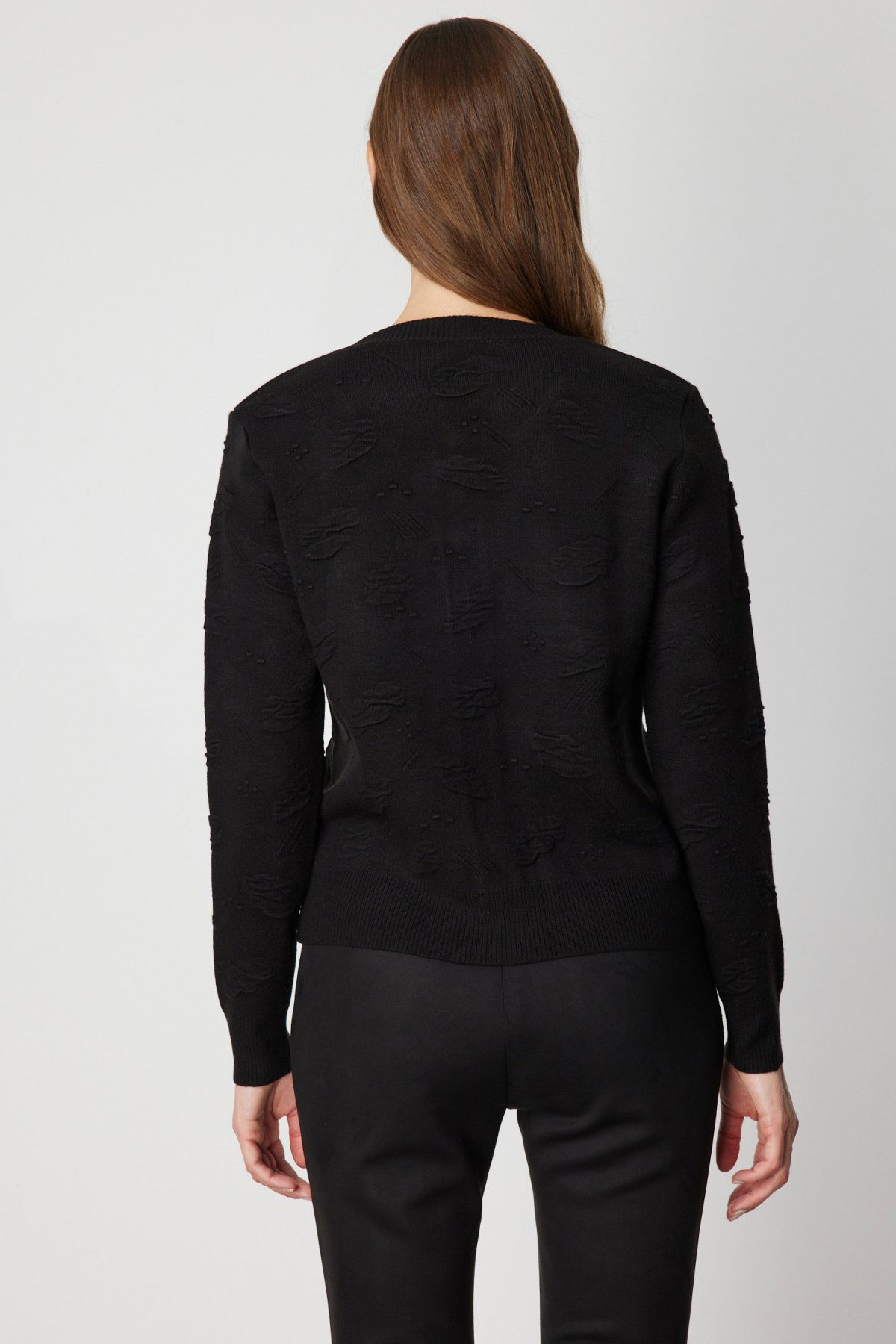 On Kadın Kabartmalı Sıfır Yaka Hırka 66938 Siyah - 4
