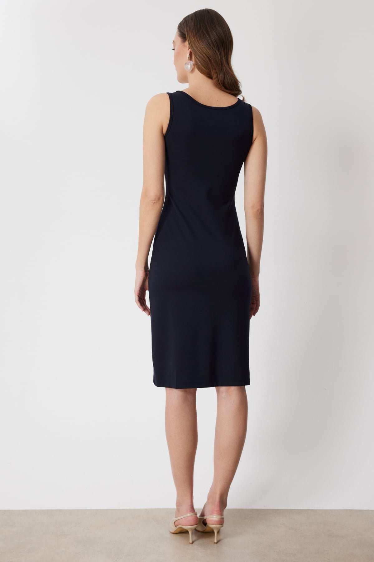 On Kadın Kalın Askılı Yırtmaçlı Midi Elbise 74348 Lacivert - 5