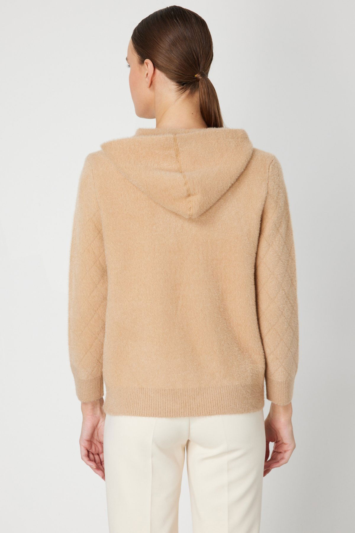 On Kadın Kapak Cepli Peluş Hırka 60936 Bej - 4