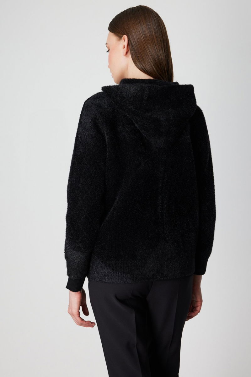 On Kadın Kapak Cepli Peluş Hırka 60936 Siyah - 4