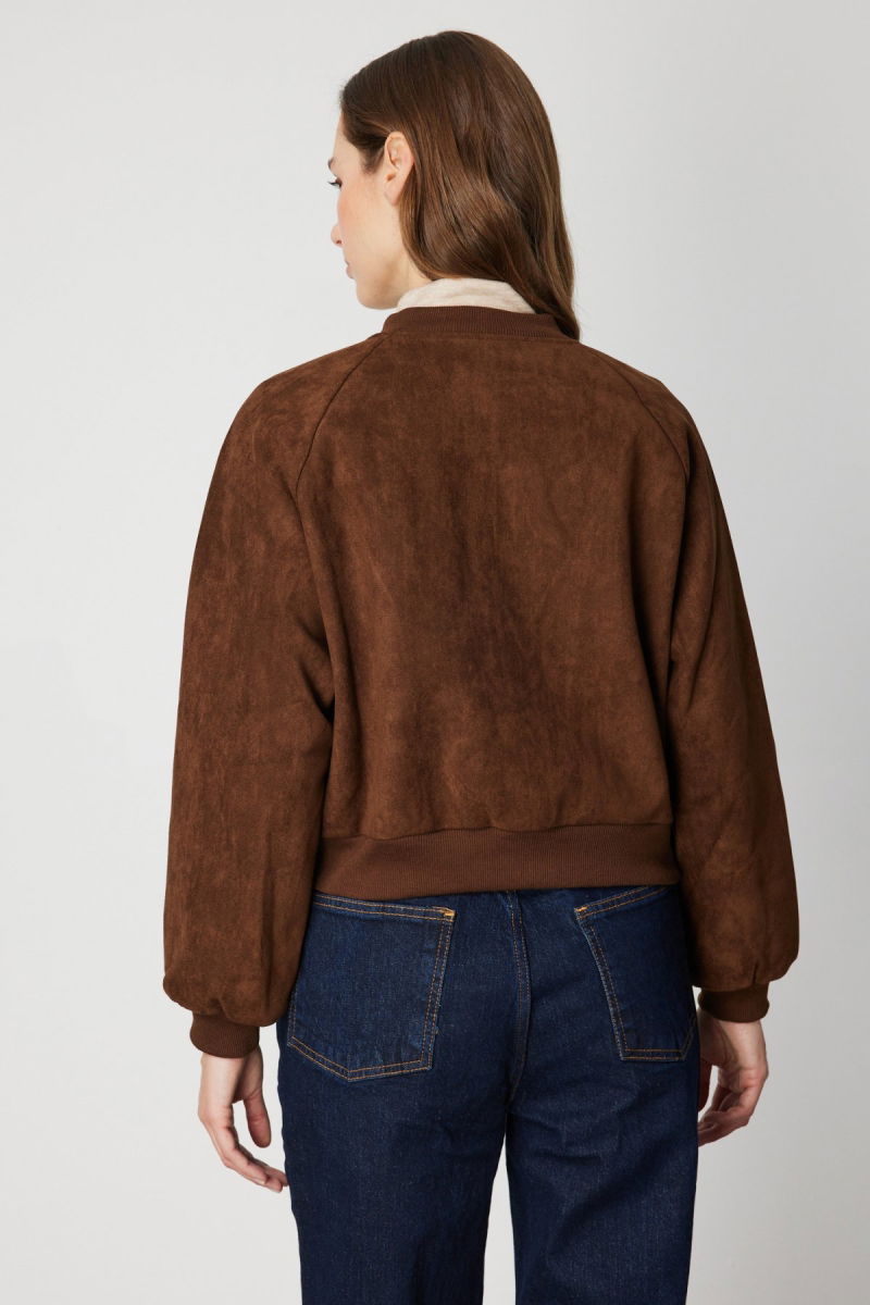 On Kadın Kapak Cepli Süet Crop Mont 60705 Kahverengi - 4