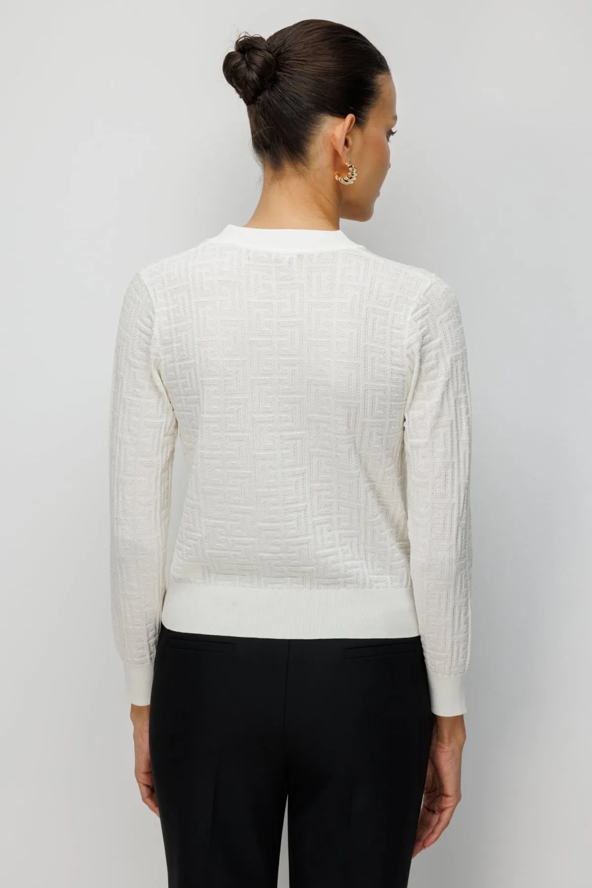 On Kadın Kapak Cepli V Yaka Hırka 70913 Beyaz - 4