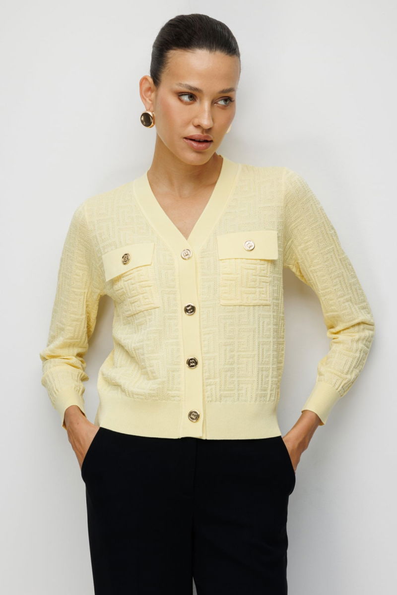 On Kadın Kapak Cepli V Yaka Hırka 70913 Sarı - On