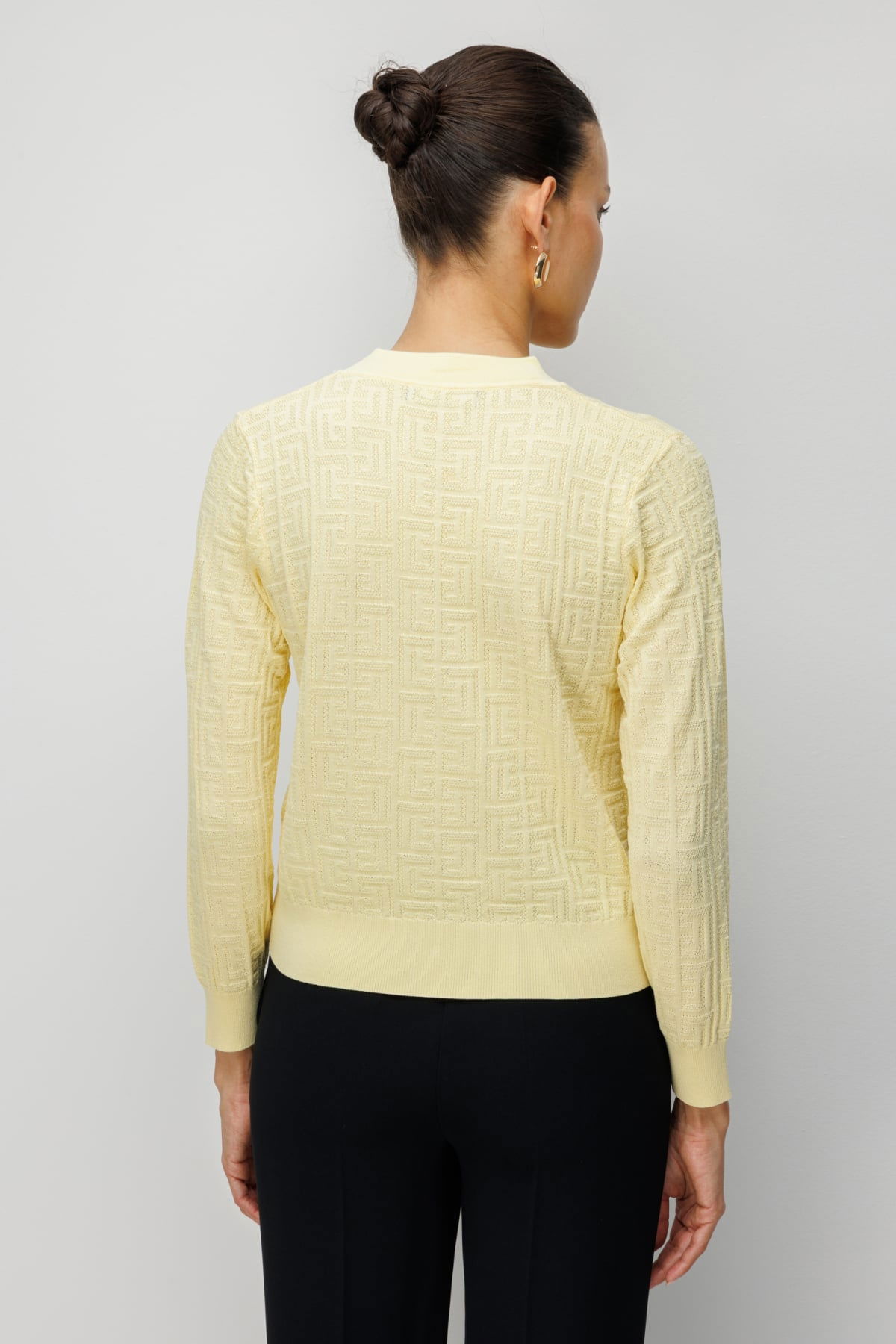 On Kadın Kapak Cepli V Yaka Hırka 70913 Sarı - 4