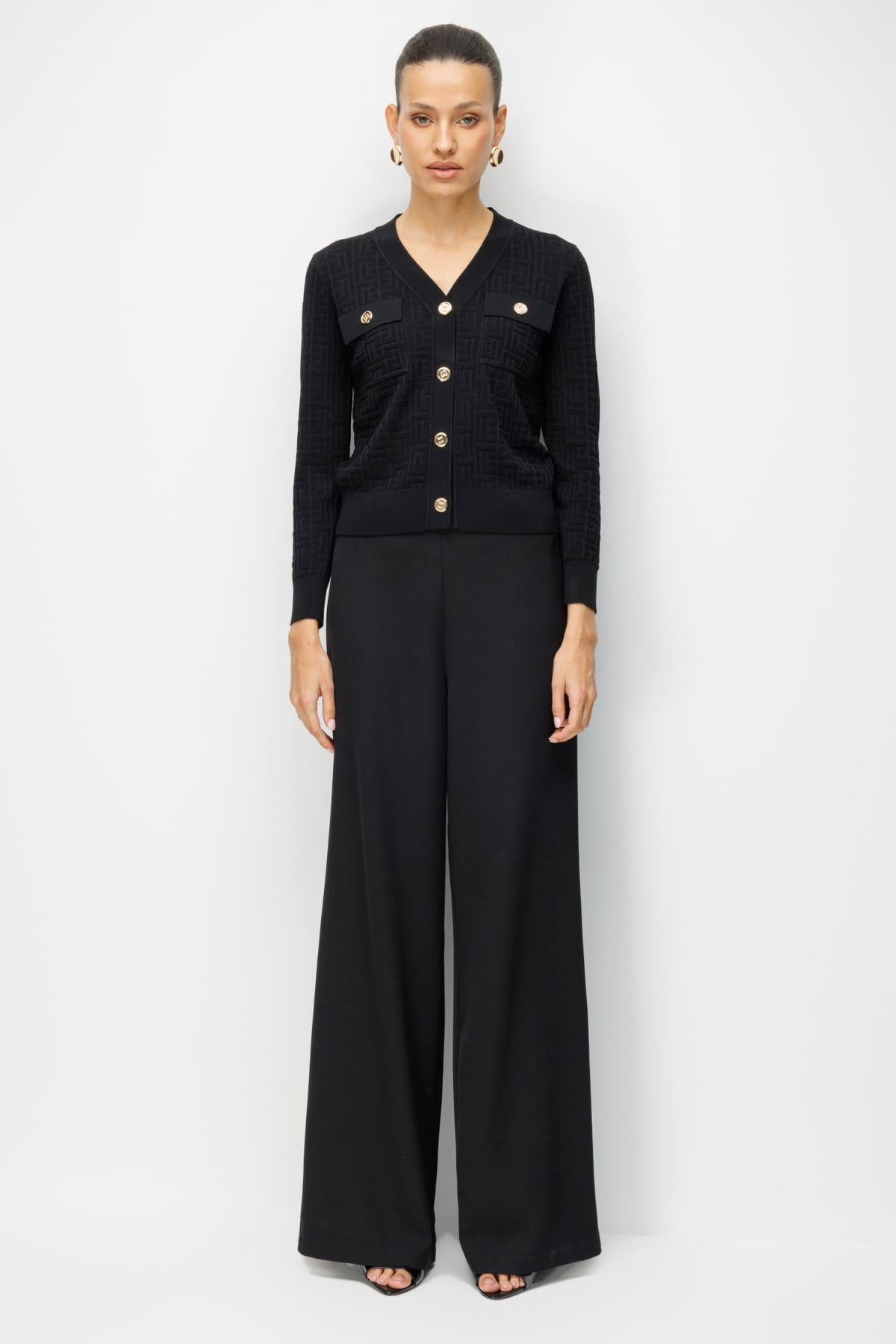 On Kadın Kapak Cepli V Yaka Hırka 70913 Siyah - 2