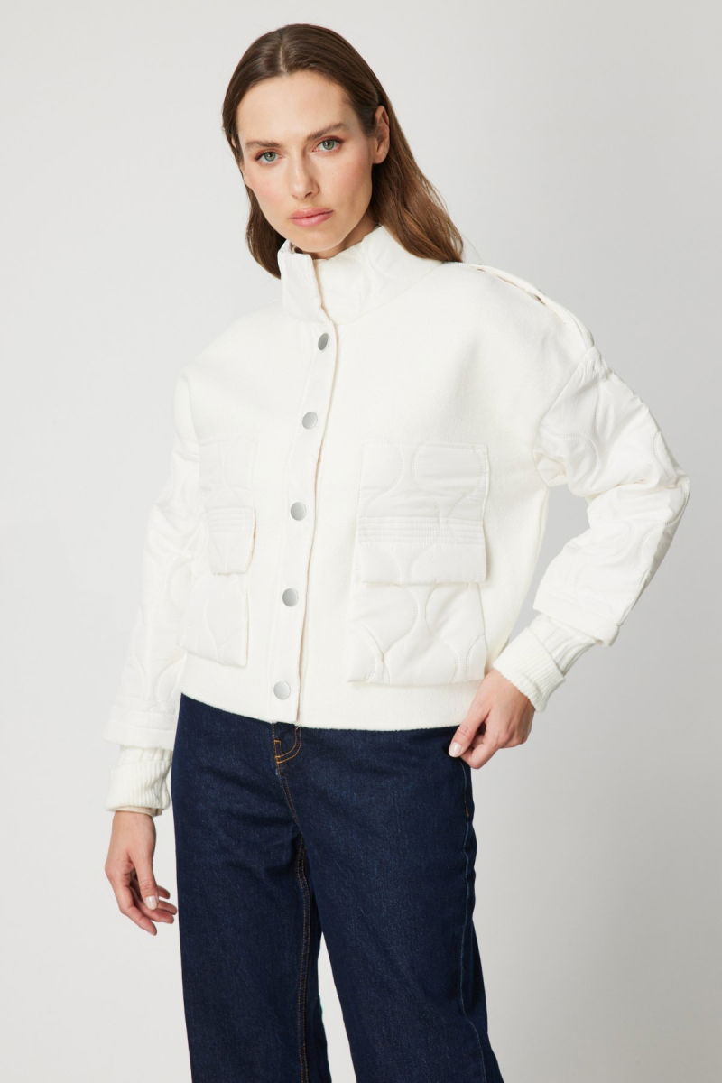 On Kadın Kapitone Detaylı Kapak Cepli Mont 60711 Ekru - 2