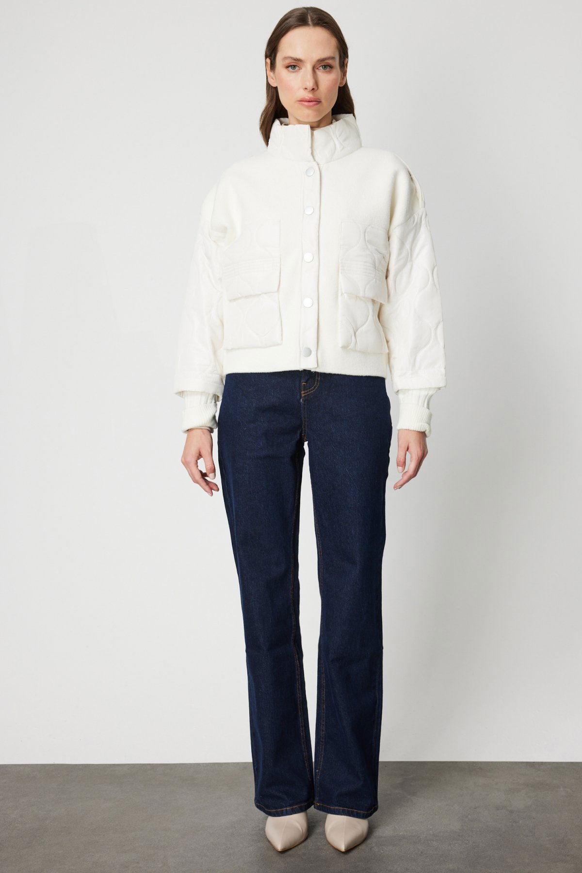 On Kadın Kapitone Detaylı Kapak Cepli Mont 60711 Ekru - 3