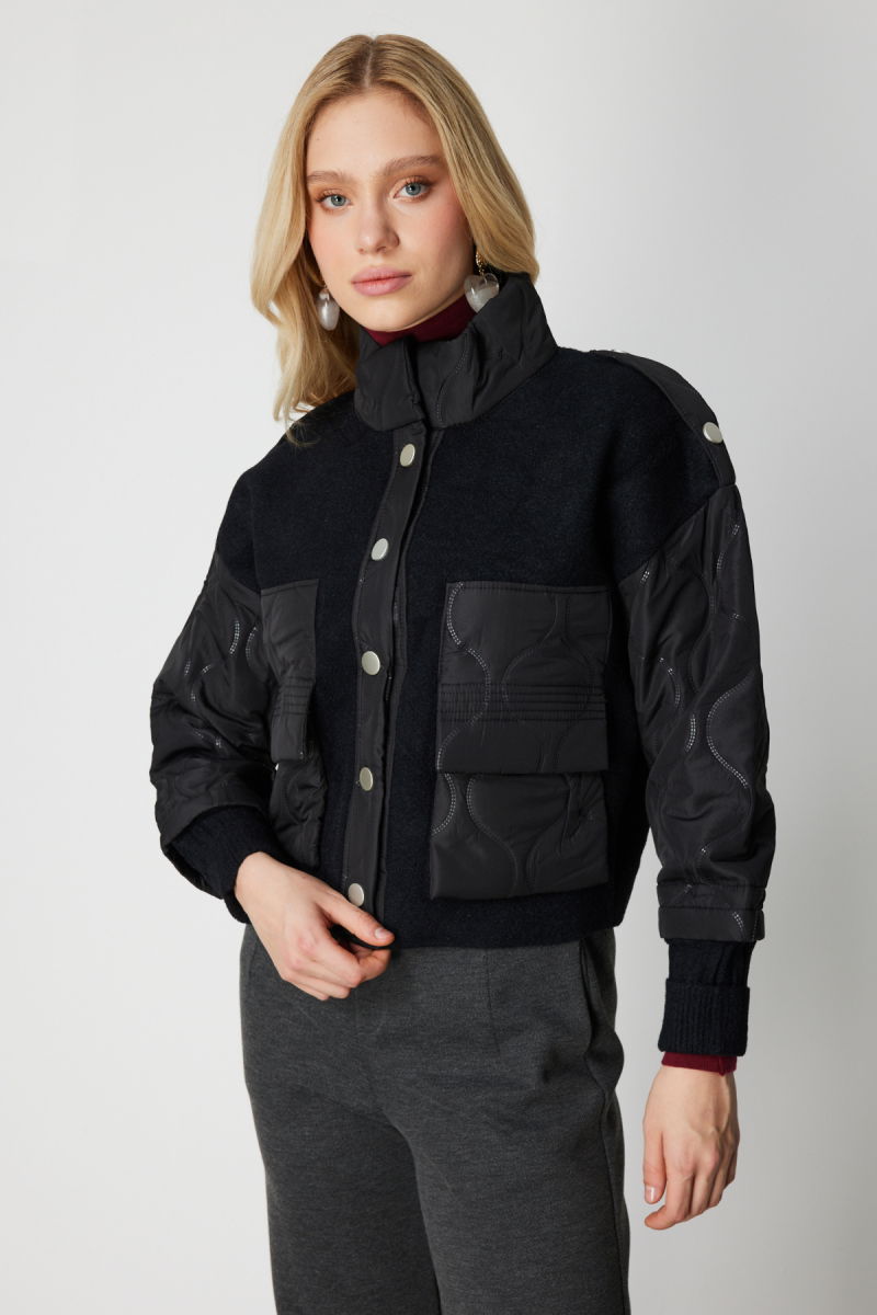 On Kadın Kapitone Detaylı Kapak Cepli Mont 60711 Siyah - 2