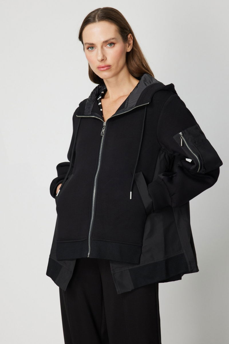 On Kadın Kapüşonlu Mix Kumaş Mont 60704 Siyah - 2