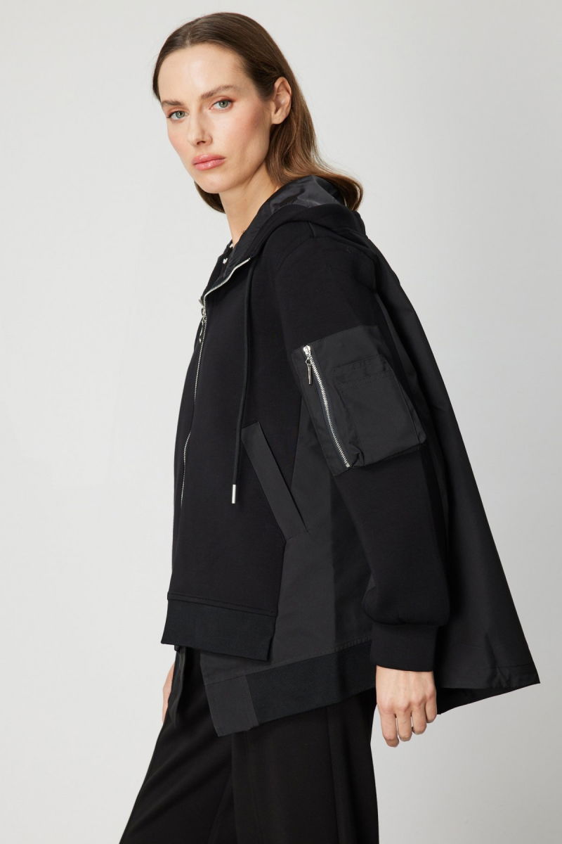 On Kadın Kapüşonlu Mix Kumaş Mont 60704 Siyah - 3