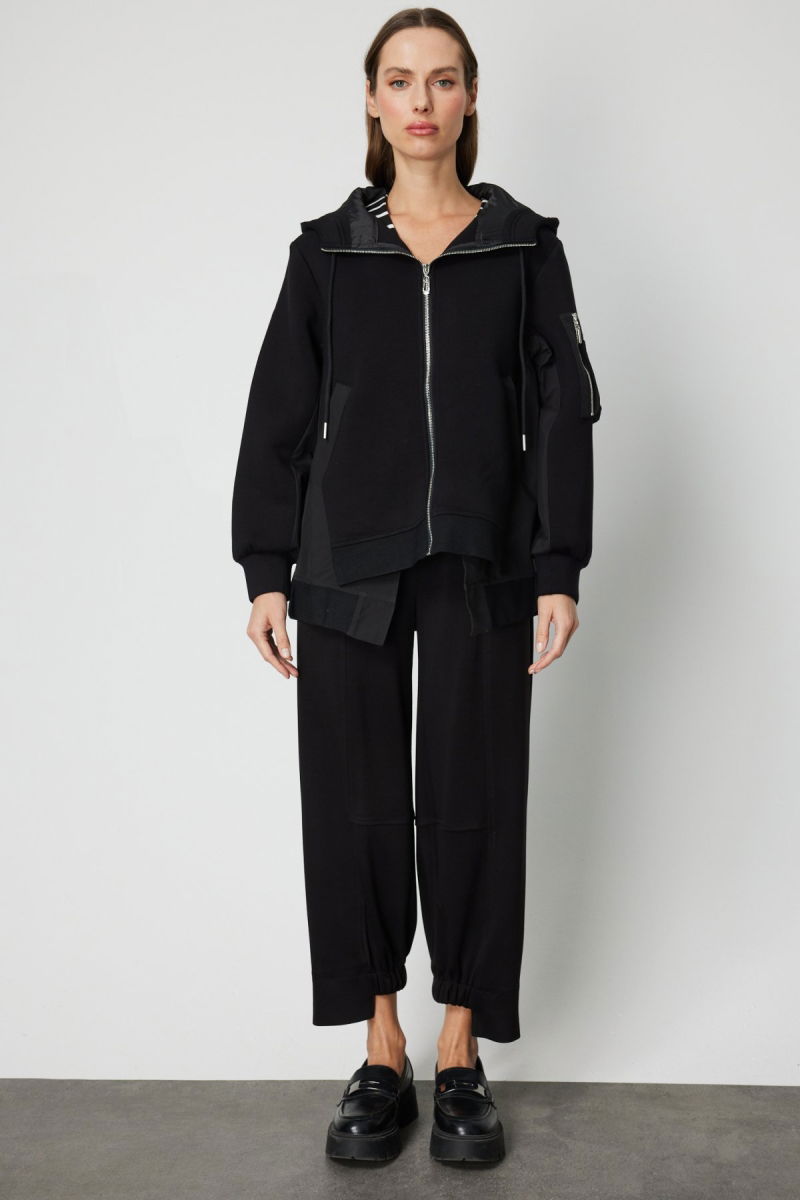 On Kadın Kapüşonlu Mix Kumaş Mont 60704 Siyah - 4