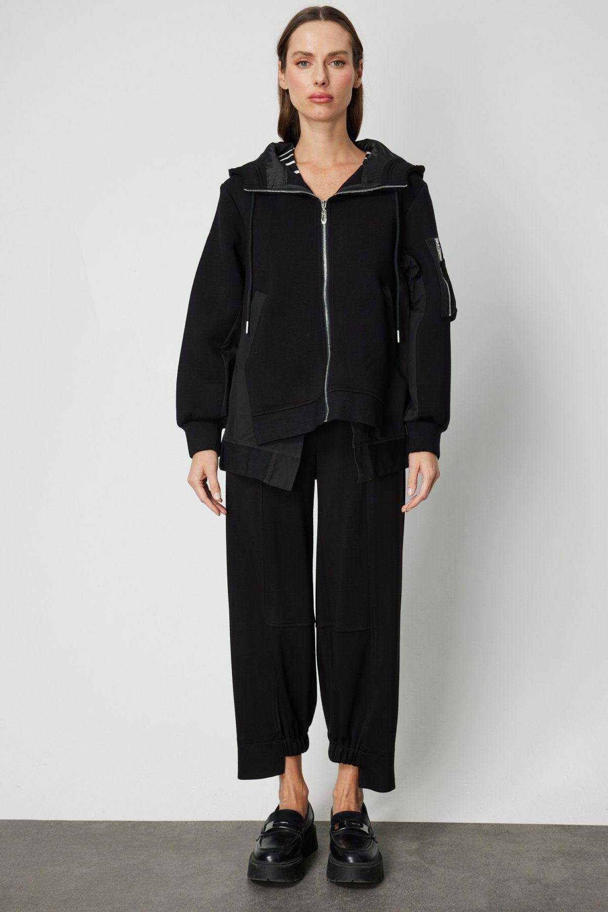 On Kadın Kapüşonlu Mix Kumaş Mont 60704 Siyah - 4