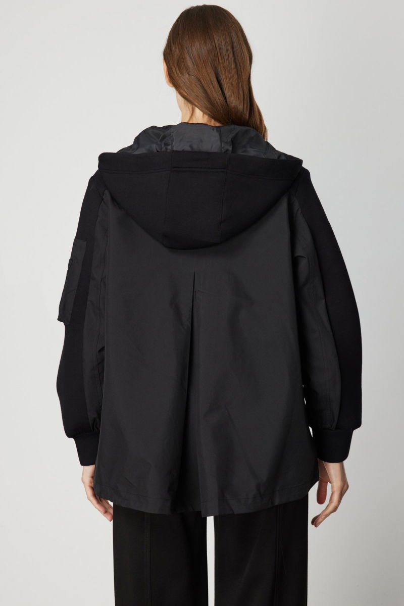On Kadın Kapüşonlu Mix Kumaş Mont 60704 Siyah - 5