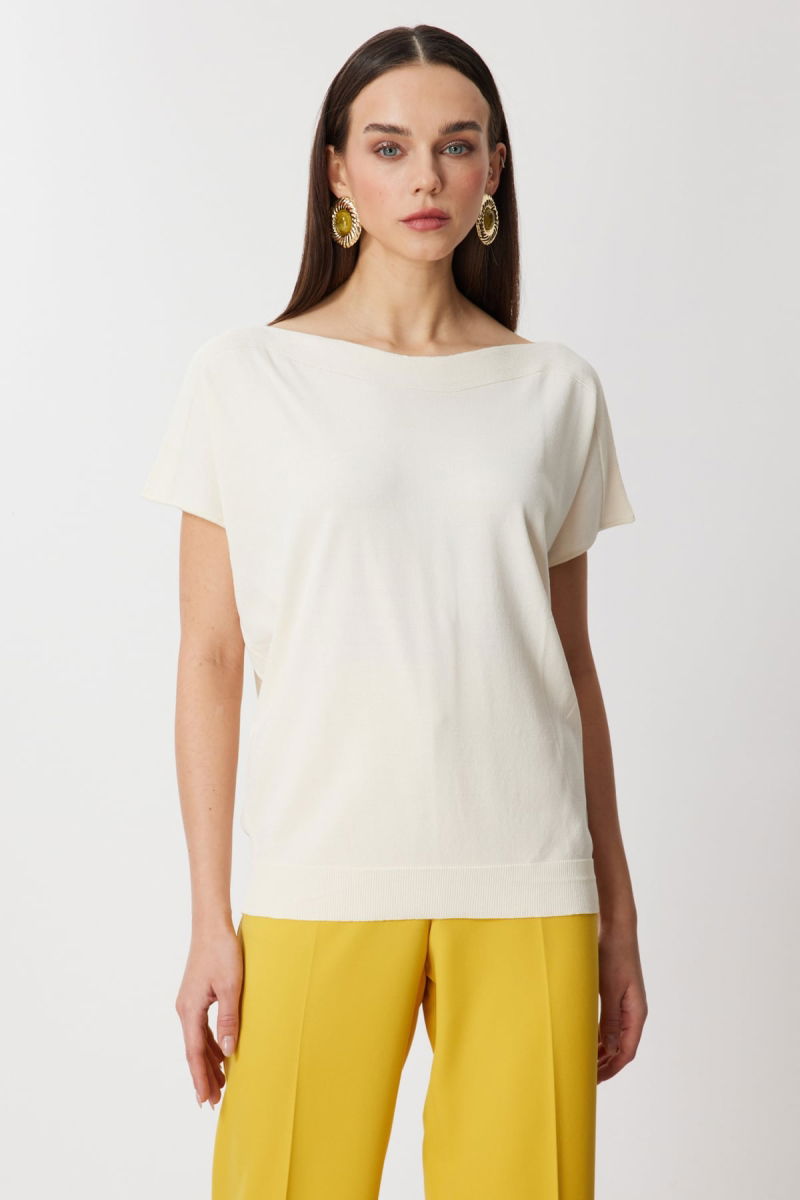 On Kadın Kayık Yaka Kısa Kollu Bluz 76370 Ekru - On