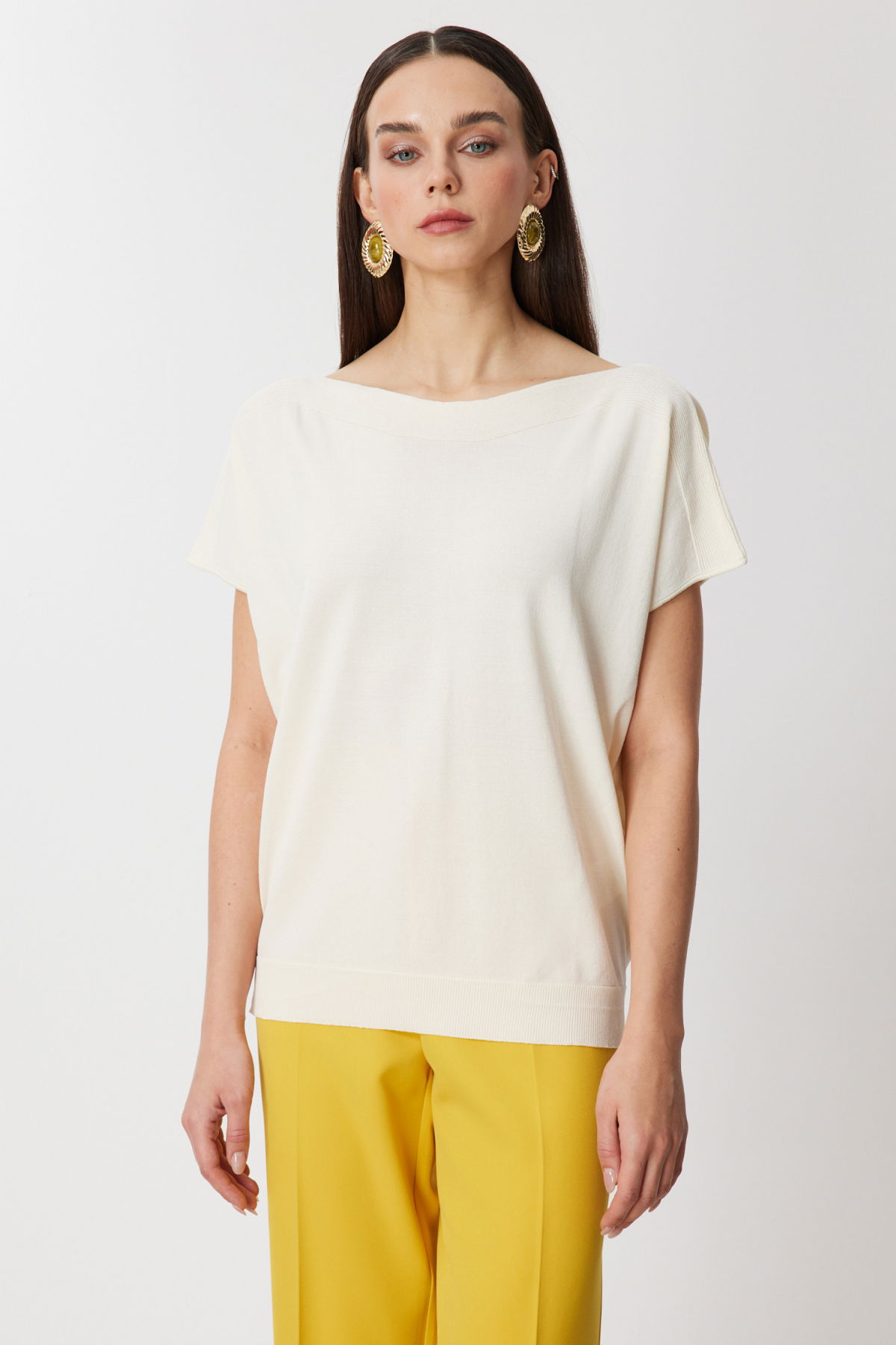 On Kadın Kayık Yaka Kısa Kollu Bluz 76370 Ekru - 2