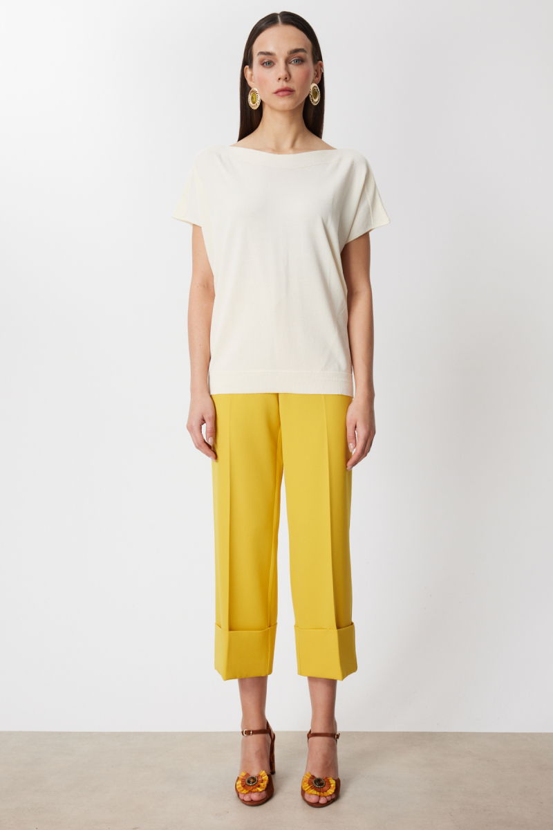 On Kadın Kayık Yaka Kısa Kollu Bluz 76370 Ekru - 3