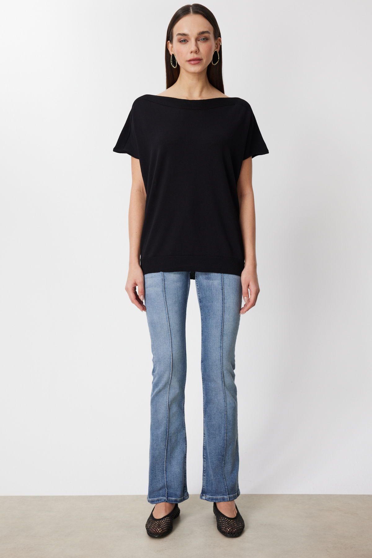 On Kadın Kayık Yaka Kısa Kollu Bluz 76370 Siyah - 3