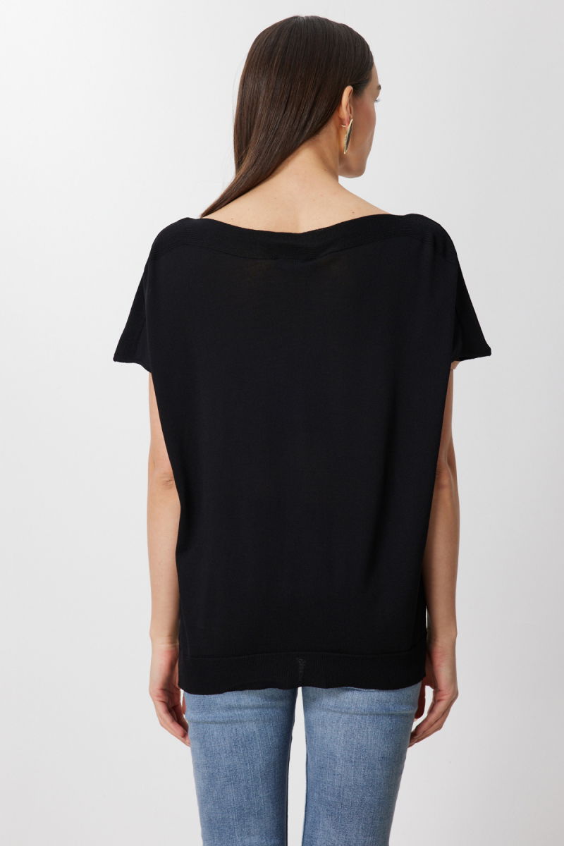 On Kadın Kayık Yaka Kısa Kollu Bluz 76370 Siyah - 4