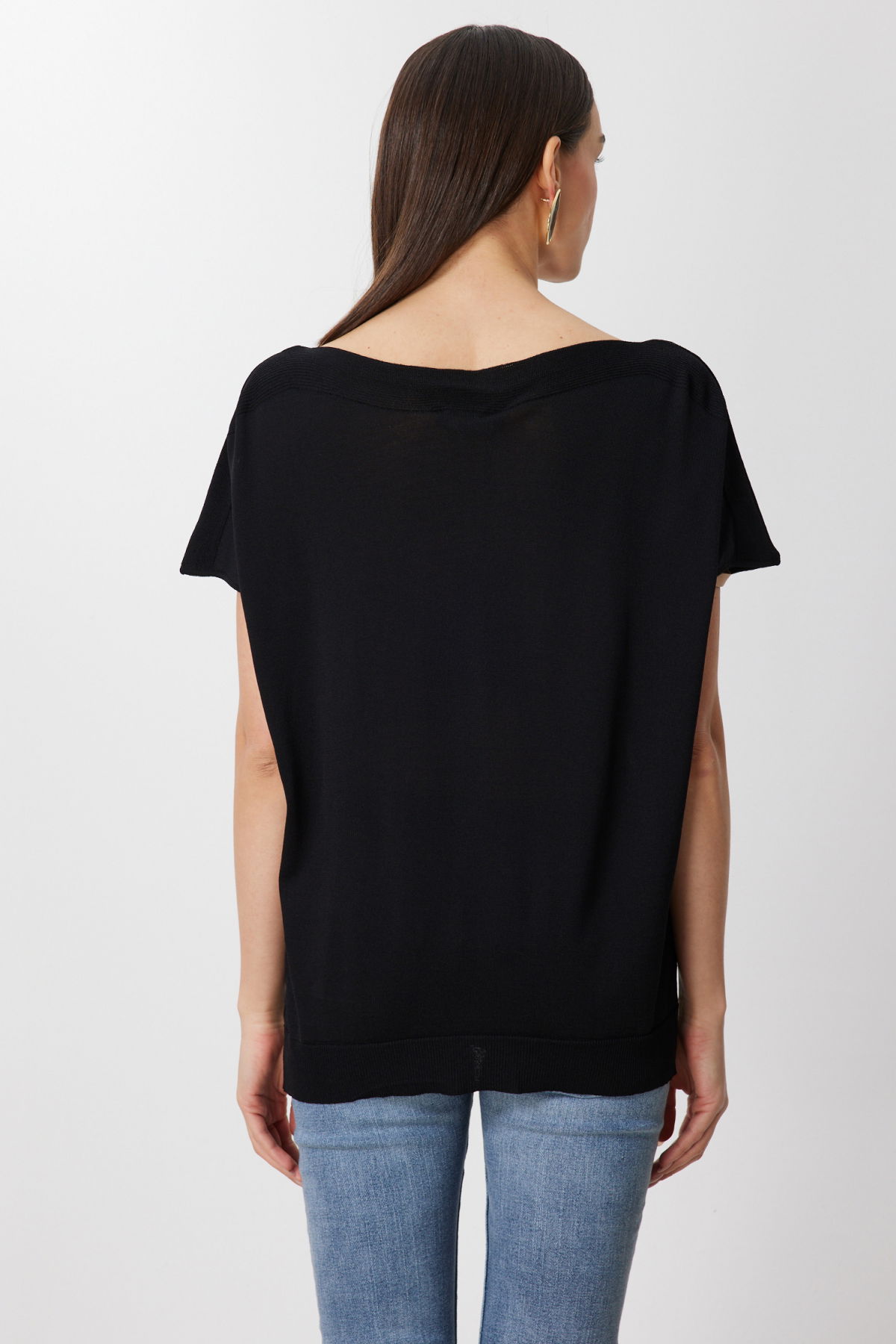 On Kadın Kayık Yaka Kısa Kollu Bluz 76370 Siyah - 4