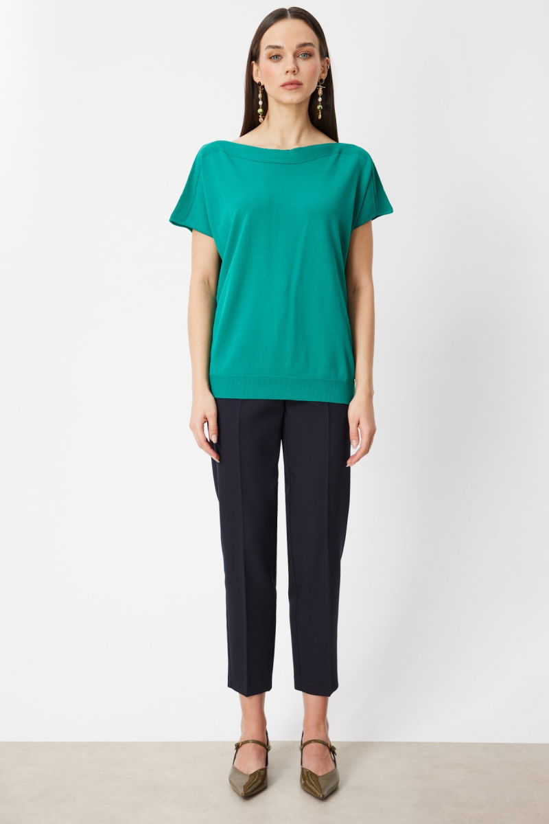 On Kadın Kayık Yaka Kısa Kollu Bluz 76370 Yeşil - 3