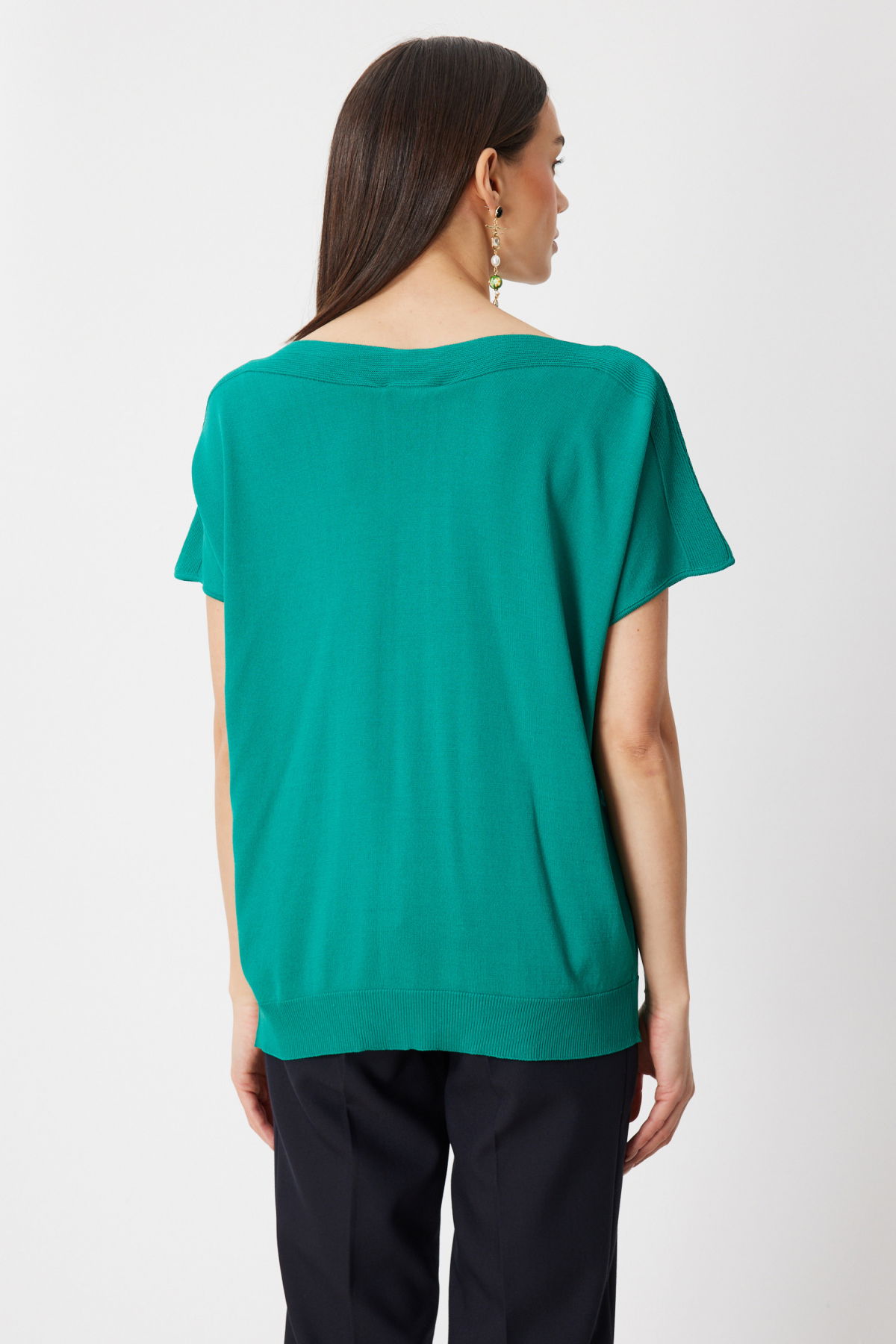 On Kadın Kayık Yaka Kısa Kollu Bluz 76370 Yeşil - 4