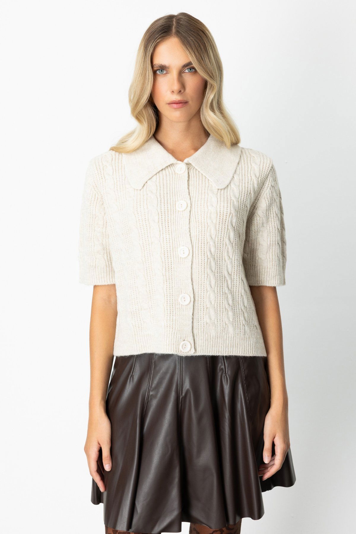 On Kadın Kısa Kollu Örme Hırka 65917 Bej - 1