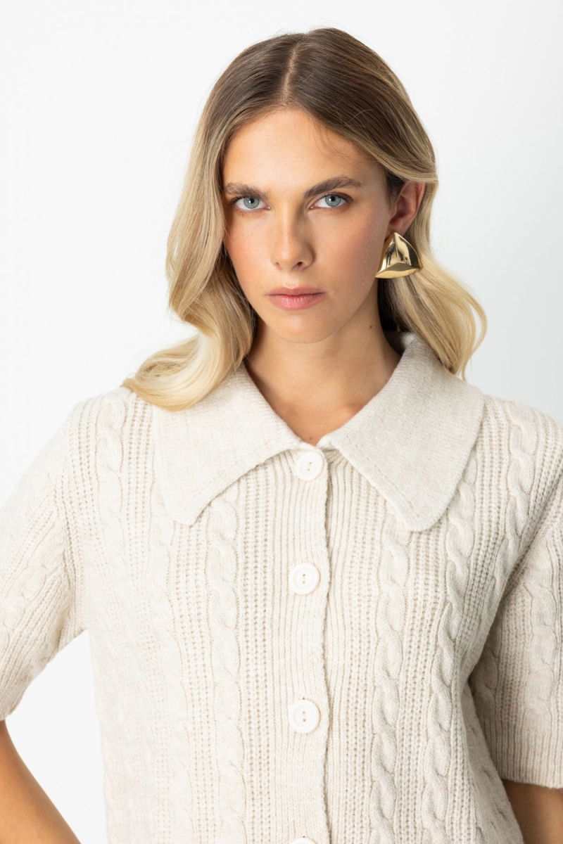 On Kadın Kısa Kollu Örme Hırka 65917 Bej - 2