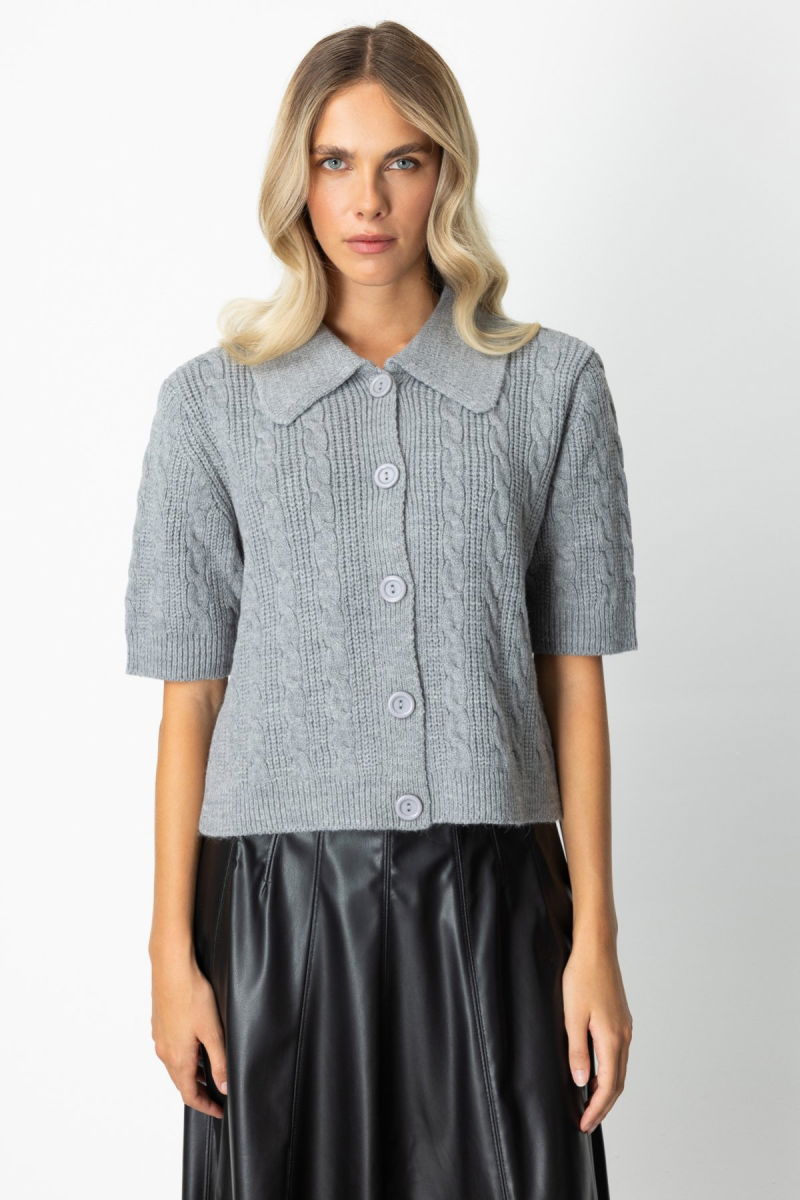 On Kadın Kısa Kollu Örme Hırka 65917 Gri - On