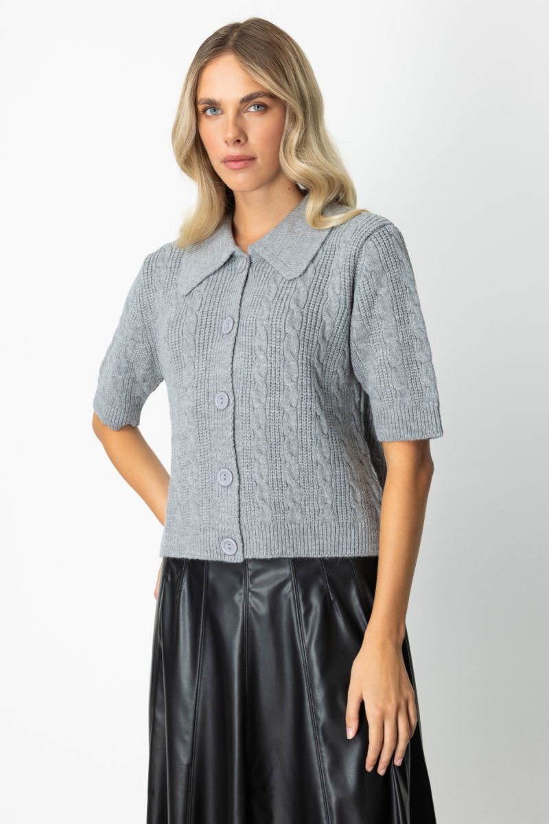 On Kadın Kısa Kollu Örme Hırka 65917 Gri - 2