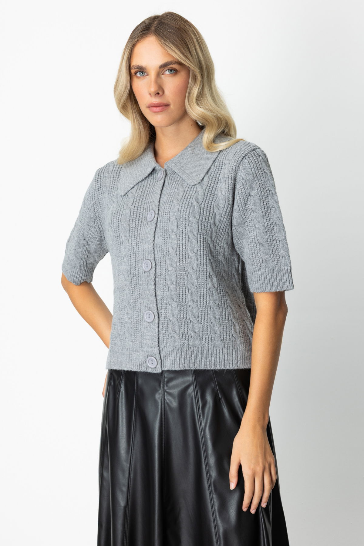 On Kadın Kısa Kollu Örme Hırka 65917 Gri - 2