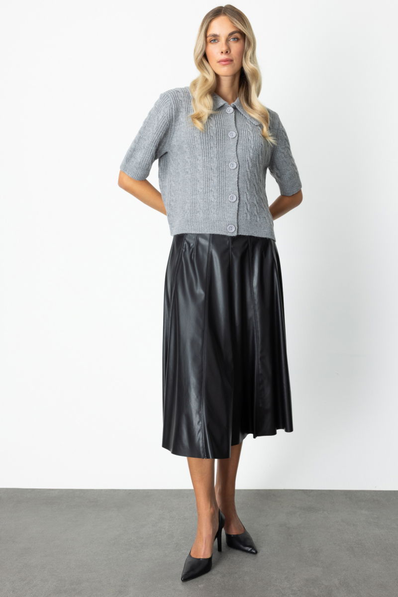 On Kadın Kısa Kollu Örme Hırka 65917 Gri - 3