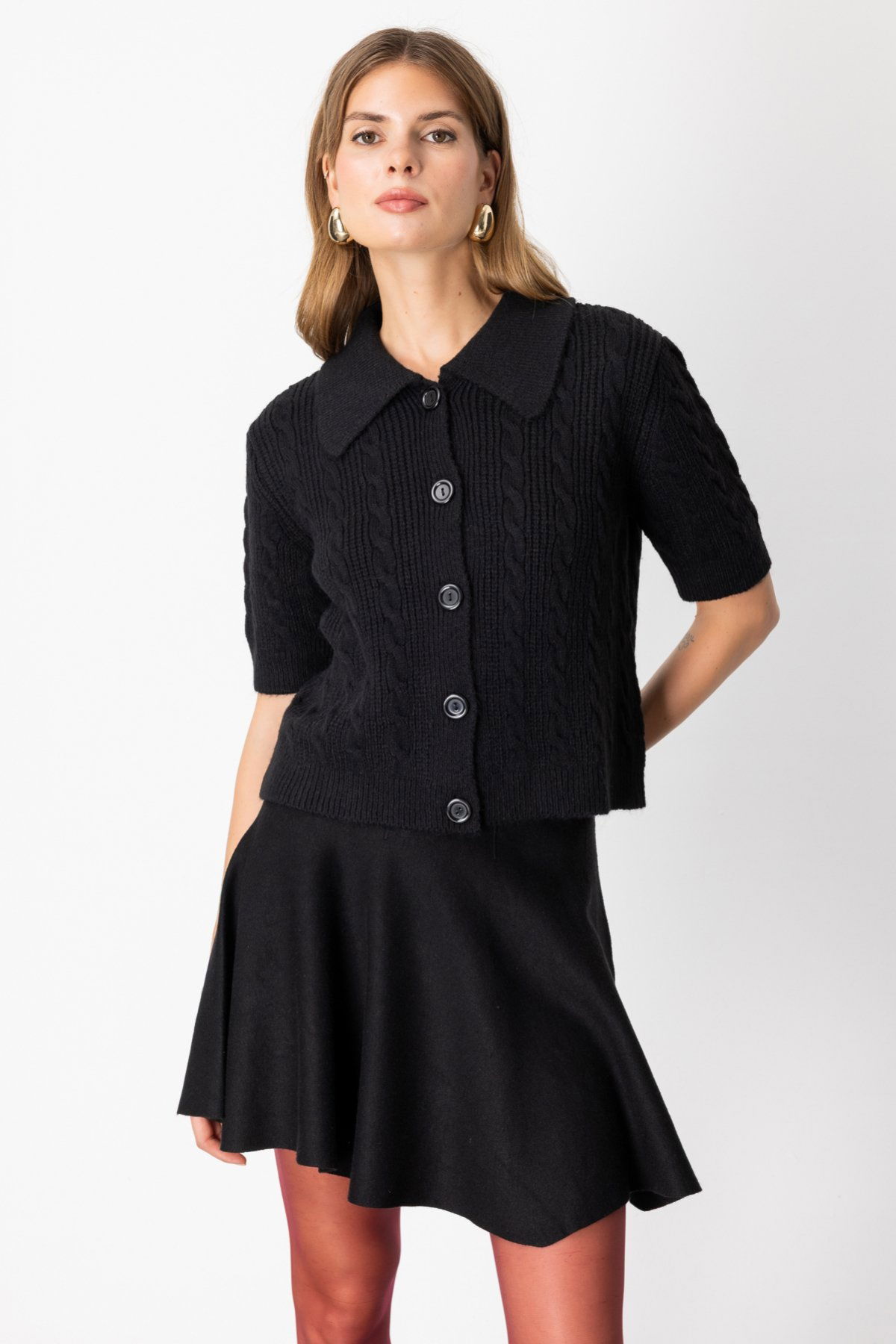 On Kadın Kısa Kollu Örme Hırka 65917 Siyah - 1