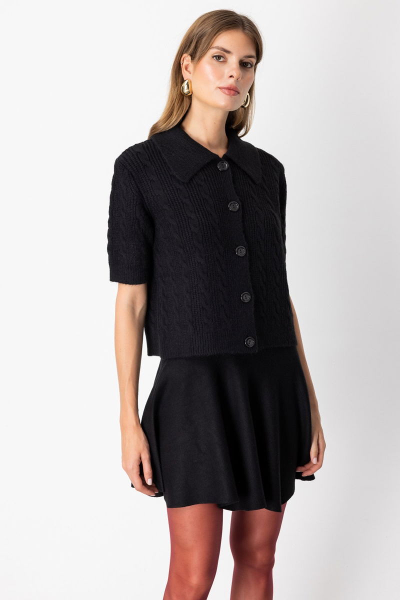 On Kadın Kısa Kollu Örme Hırka 65917 Siyah - 2