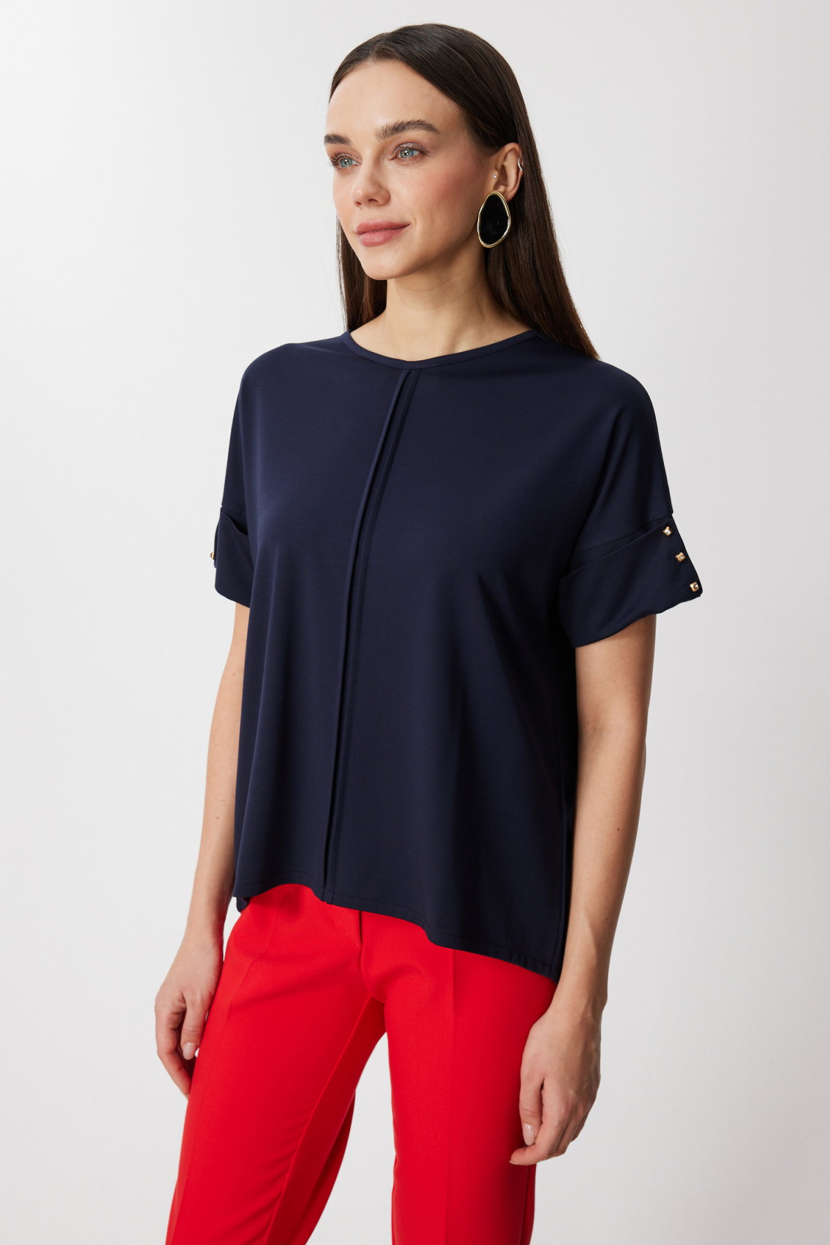 On Kadın Kolları Aksesuarlı Dikiş Detaylı Bluz 71332 Lacivert - 2