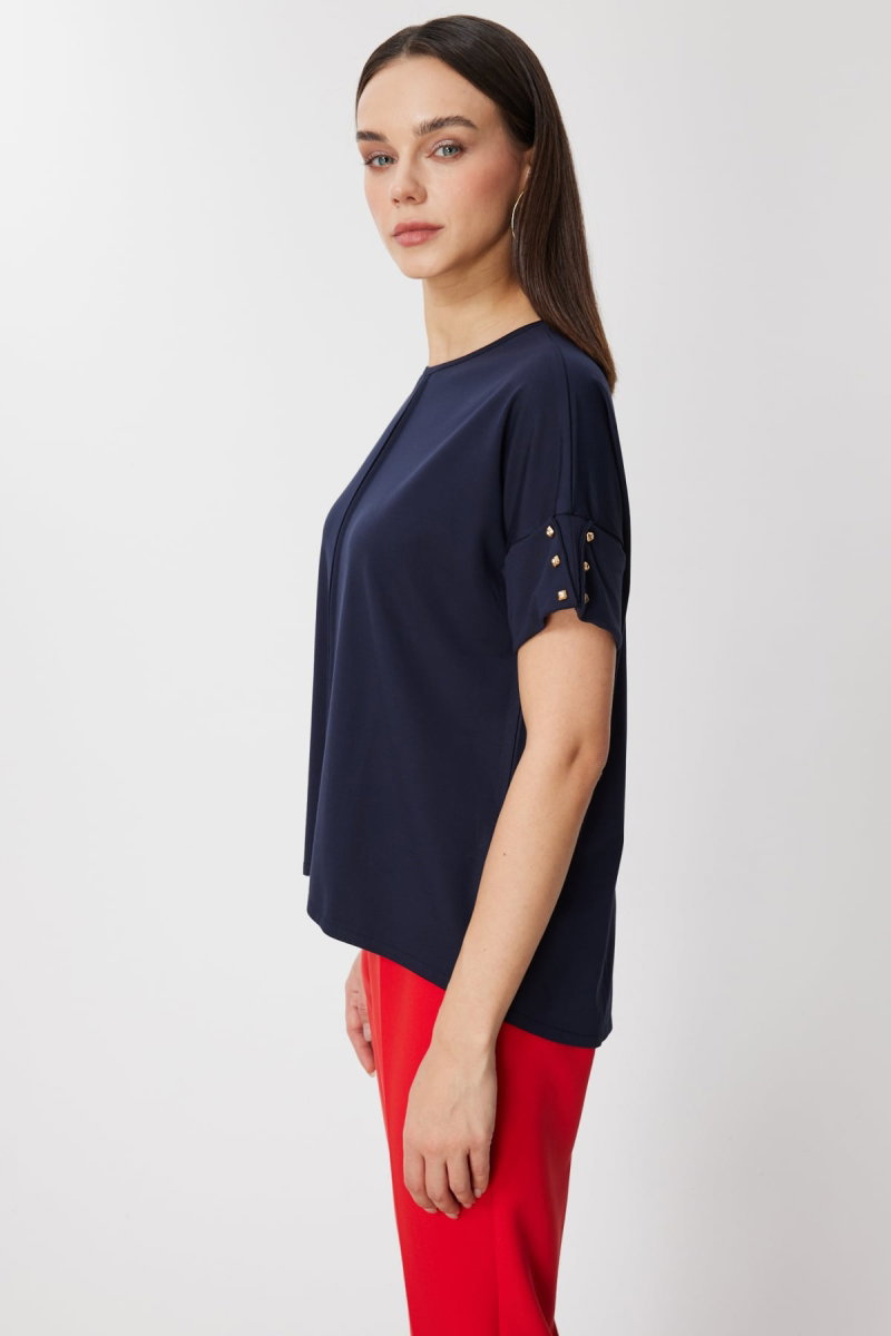 On Kadın Kolları Aksesuarlı Dikiş Detaylı Bluz 71332 Lacivert - 3