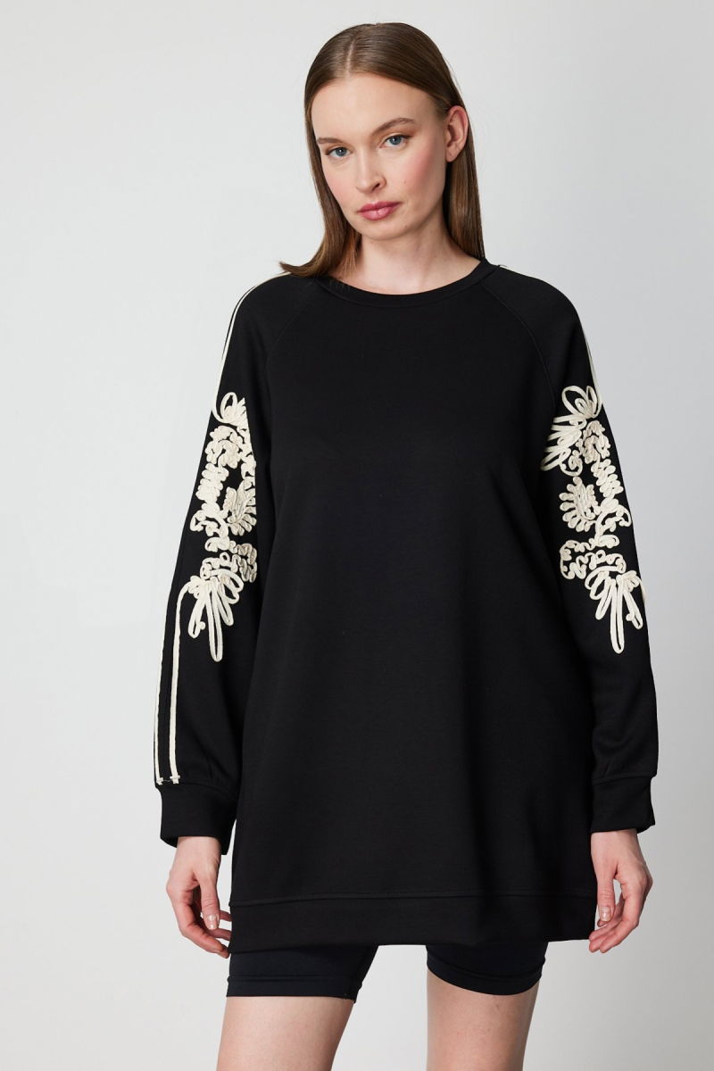 On Kadın Kolları İşlemeli Cep Detaylı Tunik 66381 Siyah - On