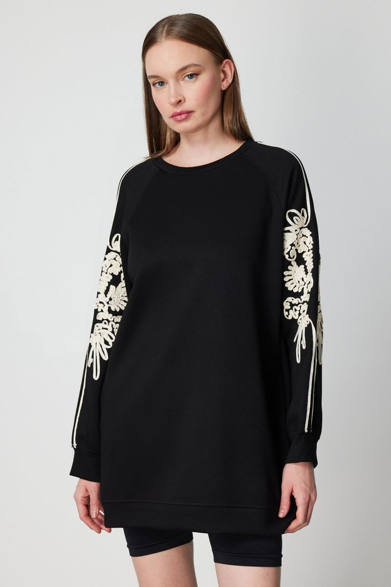 On Kadın Kolları İşlemeli Cep Detaylı Tunik 66381 Siyah - 2